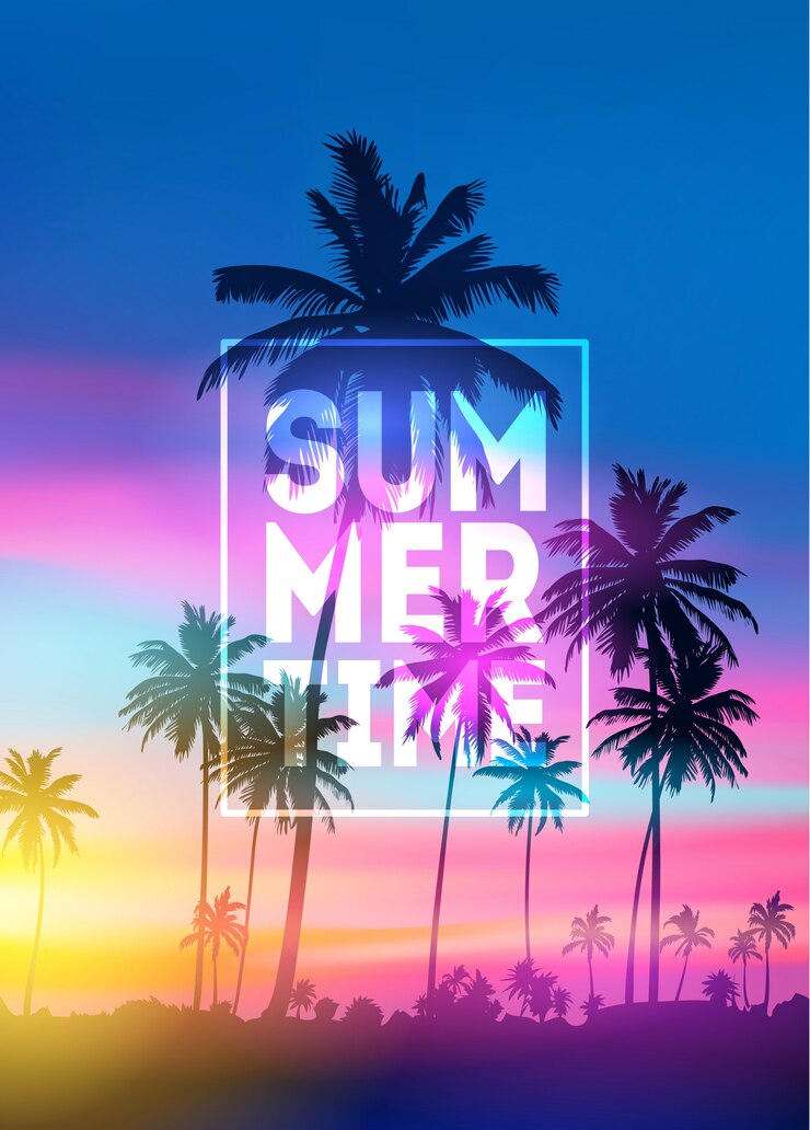 Vecteur coucher de soleil arrière-plan flou avec texte de typographie. affiche de l'heure d'été