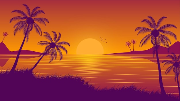 Coucher de soleil sur l'illustration de la plage