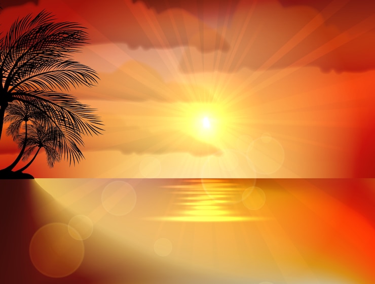 Vecteur coucher de soleil sur la plage