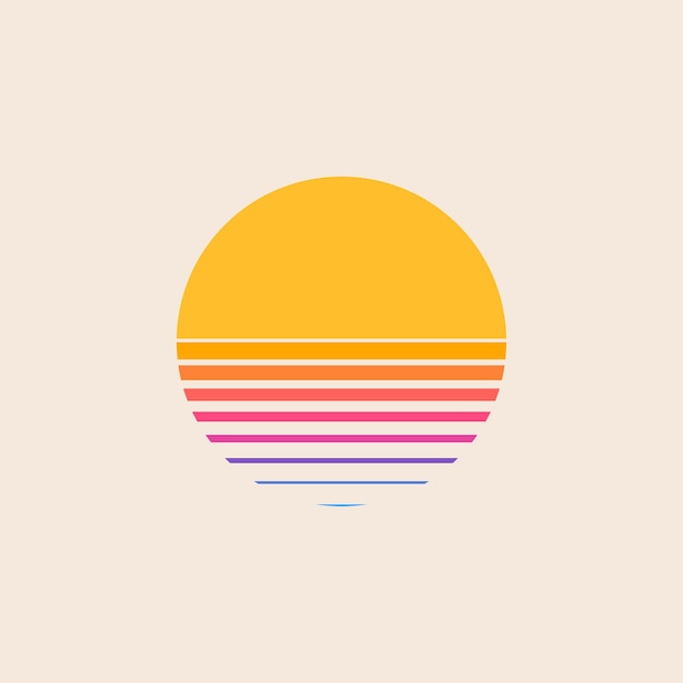 Coucher de soleil rétro isolé sur fond dans le style des années 80 Illustration vectorielle