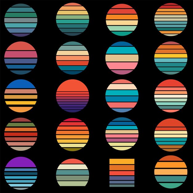 Le coucher de soleil rétro vintage avec des palmiers Vibrant 80sStyle d'illustration pour T-shirts et affiches