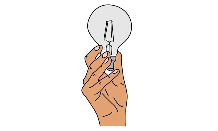 Vecteur couleur d'art en ligne des mains tenant une illustration vectorielle d'ampoule