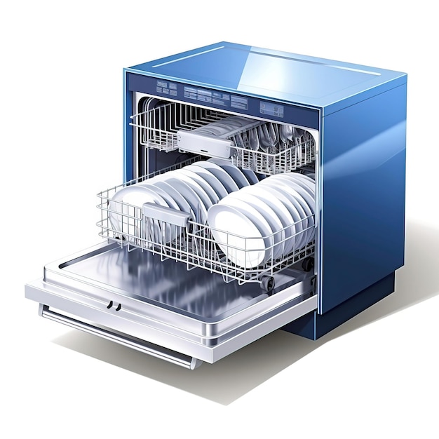 Vecteur couleur bleue lave-vaisselle vecteur isométrique fond blanc i