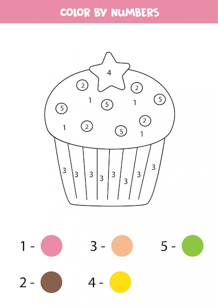 Couleur Cupcake Mignon Par Numéros. Jeu éducatif Pour Les Enfants. Coloriage.