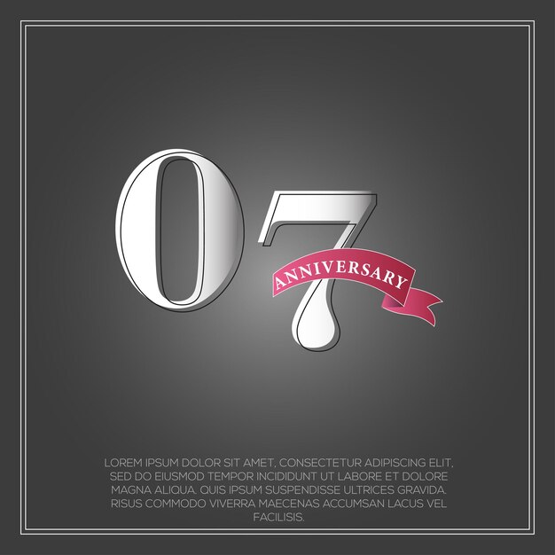 Couleur Du Logotype De Célébration Du 07e Anniversaire Avec Gris Brillant, Utilisant Un Ruban Et Un Design Isolé