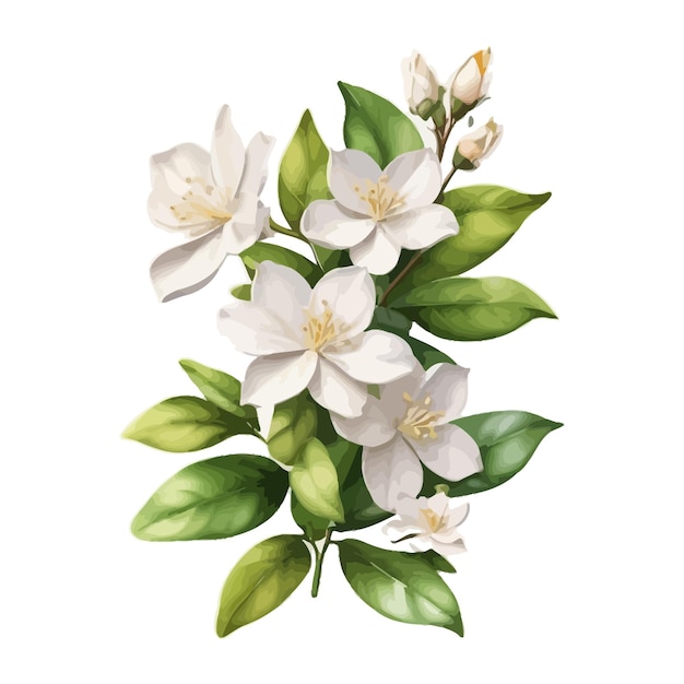 couleur d'eau jasmine commun clipart fond blanc modifiable