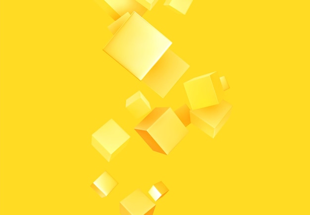 Couleur De Fond Abstrait Jaune Avec Des Cubes 3d. Bloc D'objet Géométrique, Carré De Motif. Illustration Vectorielle