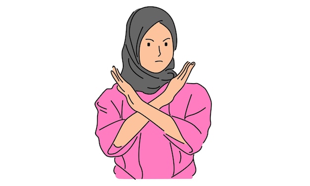 Vecteur couleur de la ligne de la femme arabe croisant les bras et disant aucun geste