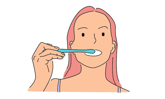 Vecteur couleur de la ligne de la femme se brosser les dents