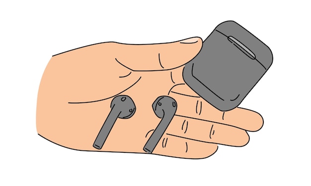 Vecteur couleur de la ligne de la main tenant l'écouteur sans fil