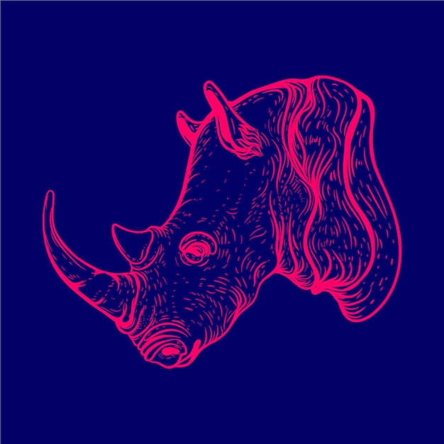 Couleur De Lueur D'art De Ligne De Tête De Rhinocéros