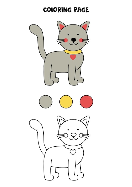 Couleur Mignon Chat Gris Feuille De Travail Pour Les Enfants