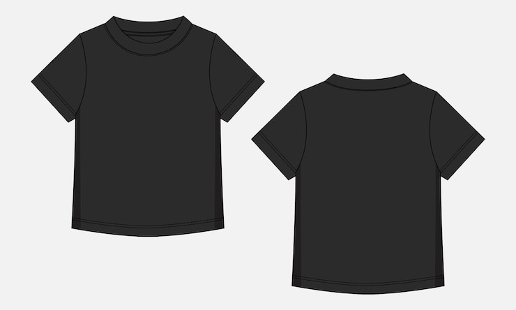 Vecteur couleur noire à manches courtes t-shirt de base mode technique global dessin vectoriel à croquis plat