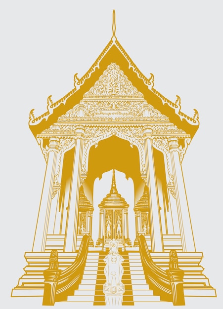 Vecteur couleur de temple thaïlandais d'or pour le t-shirt