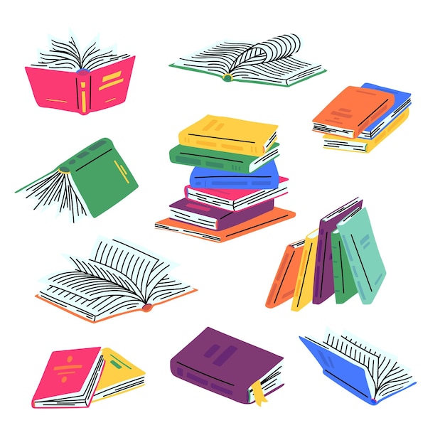 Les couleurs des dessins animés s'accumulent, les livres, les icônes, les vecteurs.
