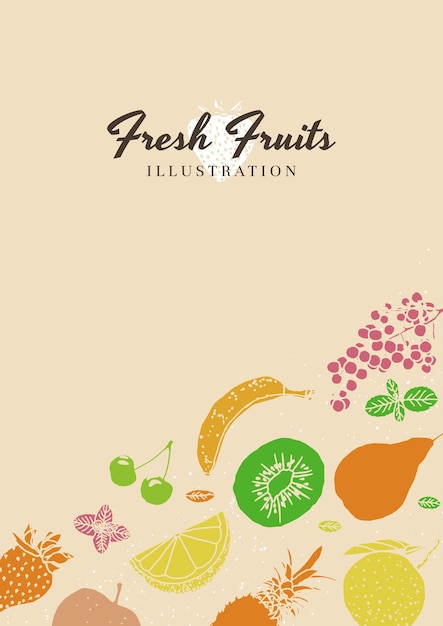 Couleurs Rétro De Style Croquis Illustration Fruits