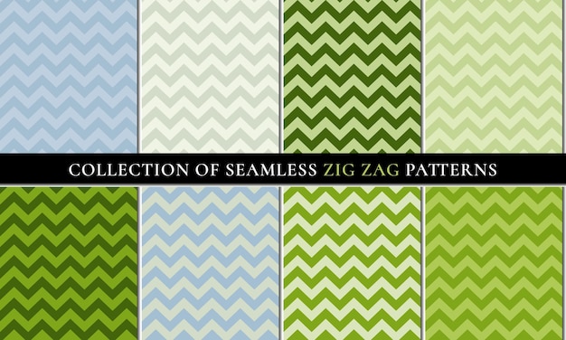 Couleurs vertes Ensemble de vecteur de fond en zigzag sans soudure chevron.