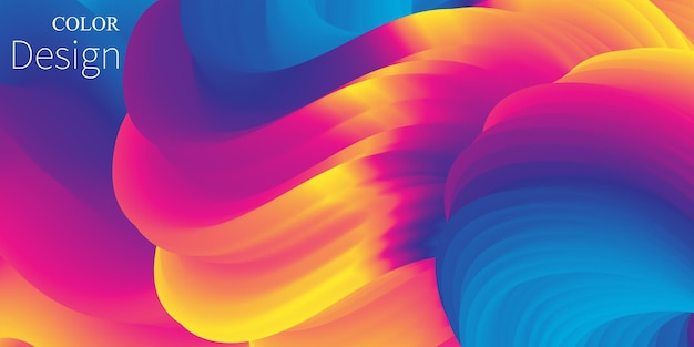 Couleurs vives. Forme fluide. Fond liquide. Couverture abstraite à la mode. Flux 3D. Affiche de conception futuriste. Vague liquide. L'écoulement d'un fluide. Dégradé de couleur.