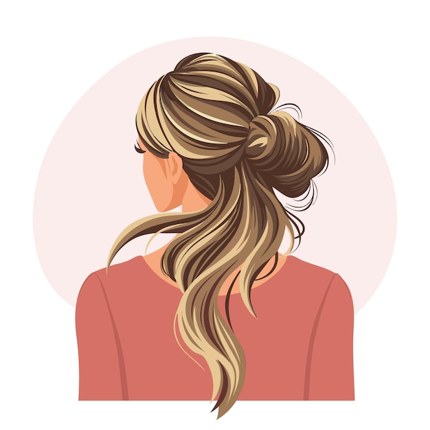 Coup de cheveux de jeune femme vue arrière Coup de coiffure de femme Clipart d'affiche d'illustration
