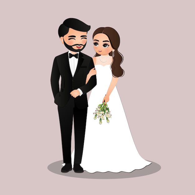 Coup de mariage carte d'invitation de mariage la mariée et le marié dessin animé de couple mignon