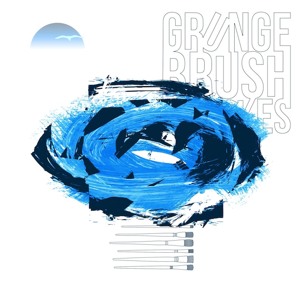 Coup de pinceau bleu et texture Grunge vecteur abstrait peint à la main élément souligné et bordure
