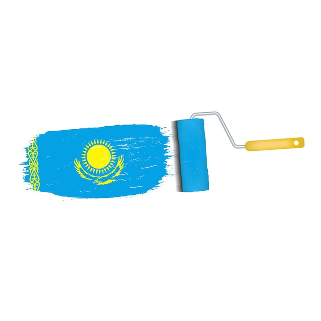 Coup De Pinceau Avec Le Drapeau National Du Kazakhstan Isolé Sur Une Illustration Vectorielle De Fond Blanc