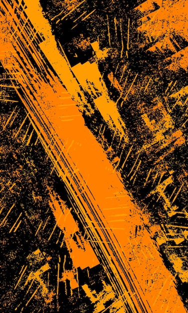 Un coup de pinceau grunge abstrait sur un fond sale noir et orange