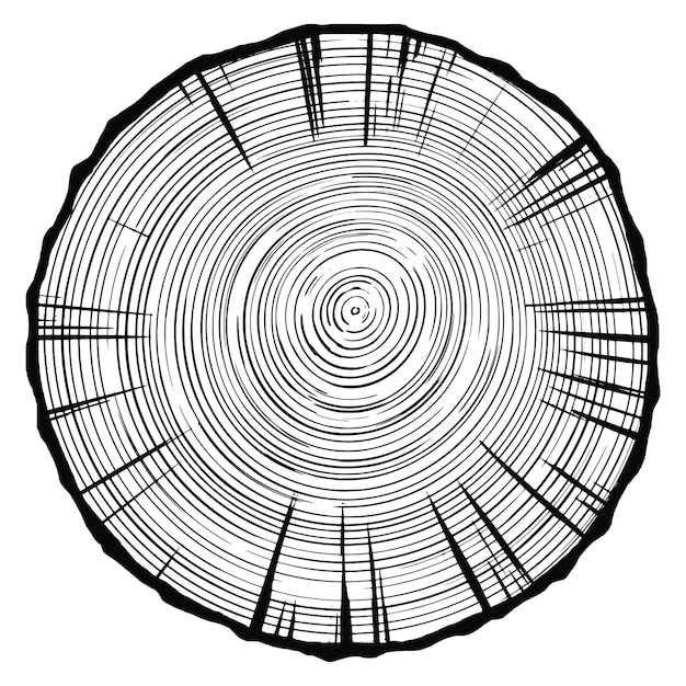 Coupe de bûche, illustration vectorielle, motif d'anneaux d'arbre, nuances de gris