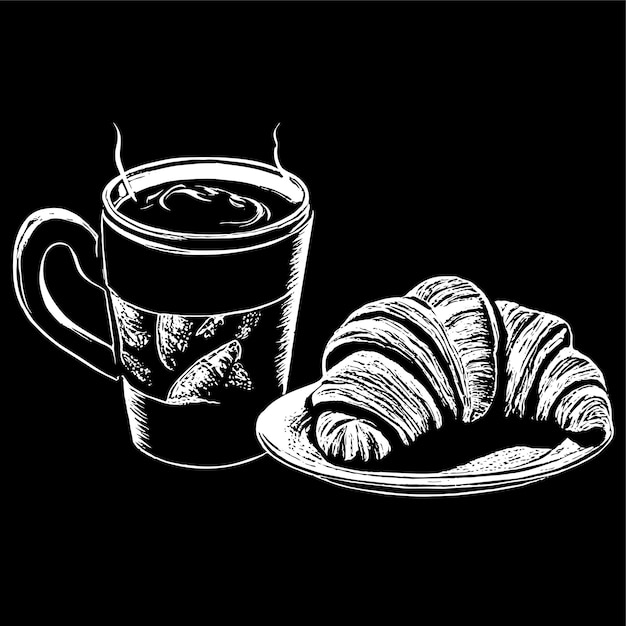 Vecteur coupe de café et croissant illustration vectorielle d'une tasse de café et d'un croissant