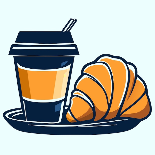 Coupe De Café Et Croissant Illustration Vectorielle D'une Tasse De Café Et D'un Croissant