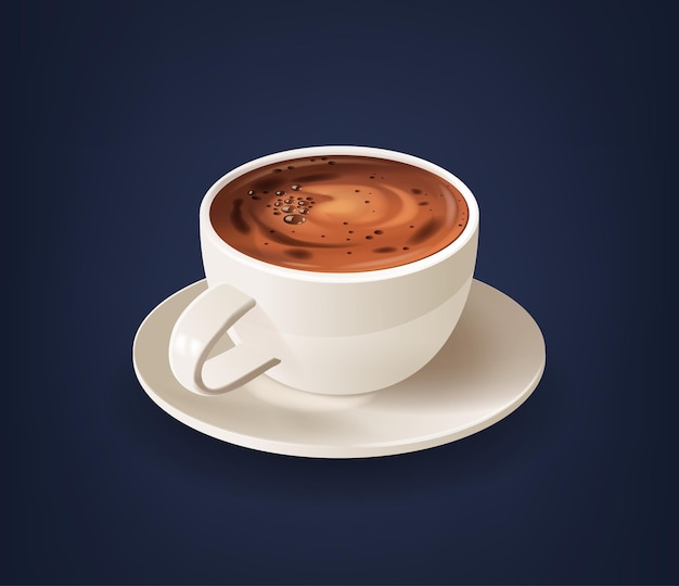 Coupe de café en porcelaine sur les bords de la soucoupe avec une brassée aromatique riche Sa surface ornée de vecteur 3D