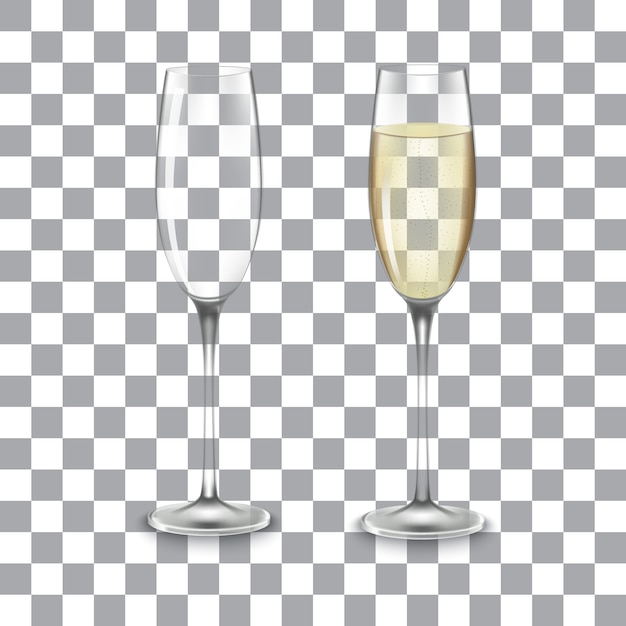 Coupe de champagne pleine et vide