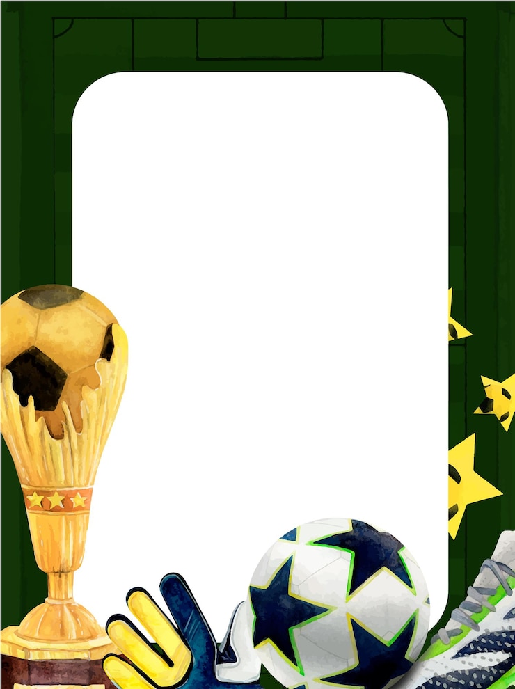 Vecteur coupe de football cadre d'aquarelle dessin prix d'or première étoile gants baskets balles équipement sportif