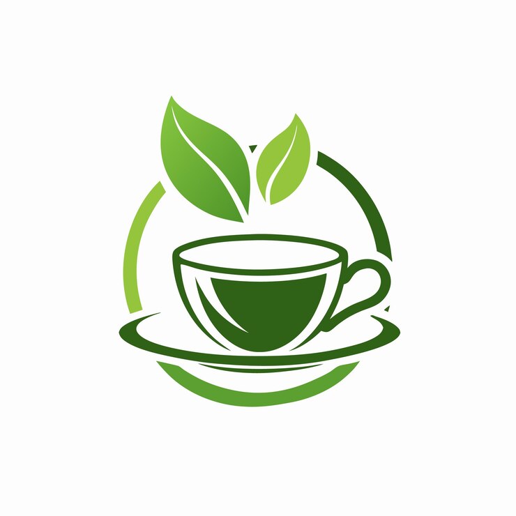 Vecteur coupe de thé verte avec logo de feuilles pour les produits biologiques, le bien-être et l'image de marque respectueuse de l'environnement
