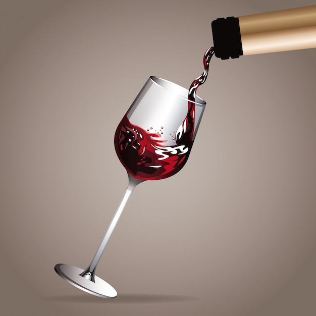 Coupe en verre versant la bouteille de vin