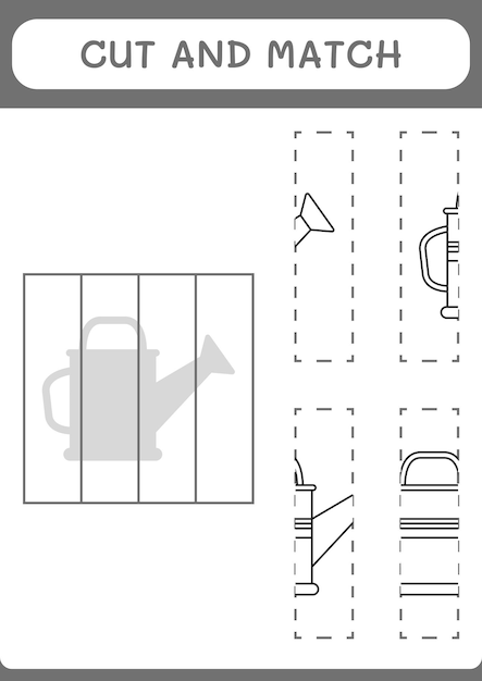 Couper Et Assortir Des Parties Du Jeu D'arrosoir Pour Enfants Feuille De Travail Imprimable D'illustration Vectorielle