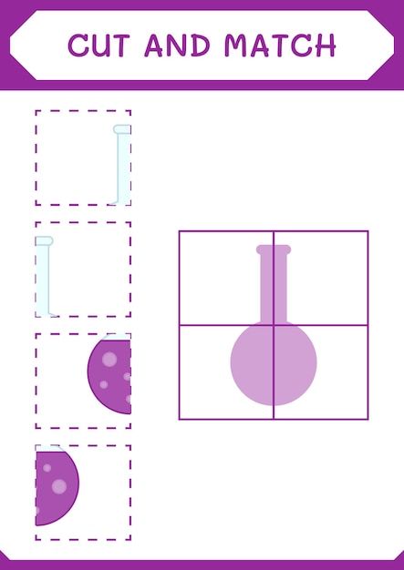 Couper et assortir des parties du jeu de ballon de chimie pour les enfants Feuille de travail imprimable d'illustration vectorielle