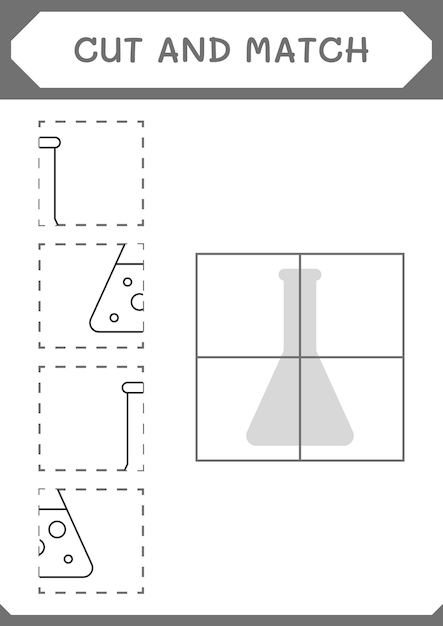 Couper Et Assortir Des Parties Du Jeu De Ballon De Chimie Pour Les Enfants Feuille De Travail Imprimable D'illustration Vectorielle