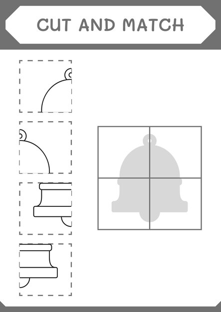 Couper et assortir des parties du jeu Bell pour les enfants Feuille de travail imprimable d'illustration vectorielle