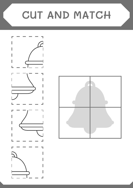 Couper et assortir des parties du jeu Bell pour les enfants Feuille de travail imprimable d'illustration vectorielle