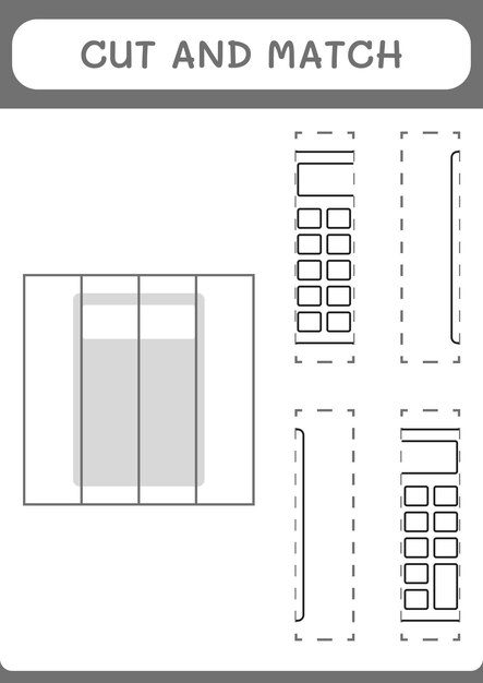 Couper Et Assortir Des Parties Du Jeu De Calculatrice Pour Les Enfants Feuille De Travail Imprimable D'illustration Vectorielle