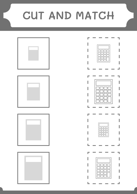 Couper Et Assortir Des Parties Du Jeu De Calculatrice Pour Les Enfants Feuille De Travail Imprimable D'illustration Vectorielle