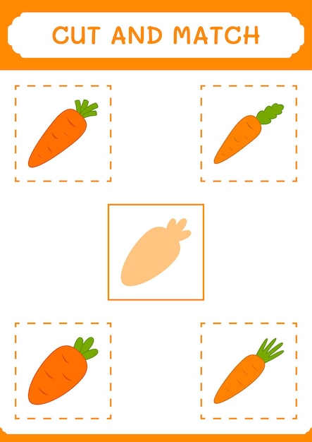 Couper Et Assortir Des Parties Du Jeu Carrot Pour Les Enfants Feuille De Travail Imprimable D'illustration Vectorielle