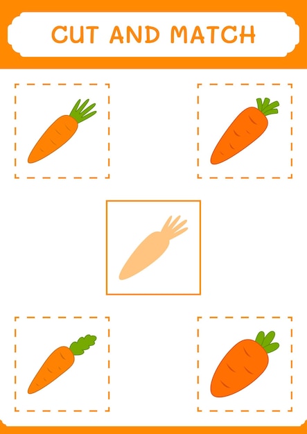 Couper et assortir des parties du jeu Carrot pour les enfants Feuille de travail imprimable d'illustration vectorielle