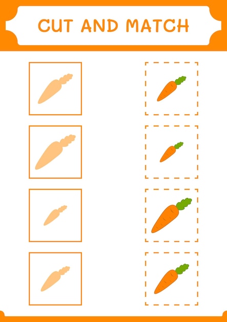 Couper et assortir des parties du jeu Carrot pour les enfants Feuille de travail imprimable d'illustration vectorielle