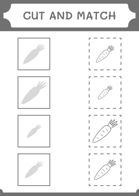 Couper et assortir des parties du jeu Carrot pour les enfants Feuille de travail imprimable d'illustration vectorielle