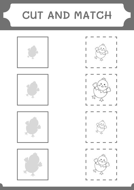 Couper Et Assortir Des Parties Du Jeu Chick Pour Les Enfants Feuille De Travail Imprimable D'illustration Vectorielle