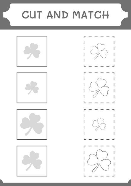 Couper Et Assortir Des Parties Du Jeu Clover Pour Les Enfants Feuille De Travail Imprimable D'illustration Vectorielle