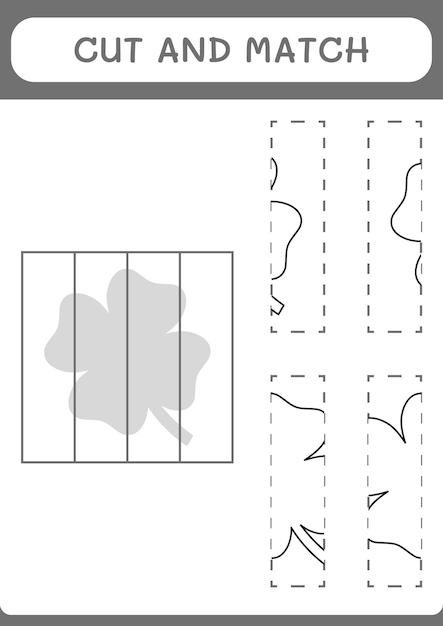 Couper et assortir des parties du jeu Clover pour les enfants Feuille de travail imprimable d'illustration vectorielle