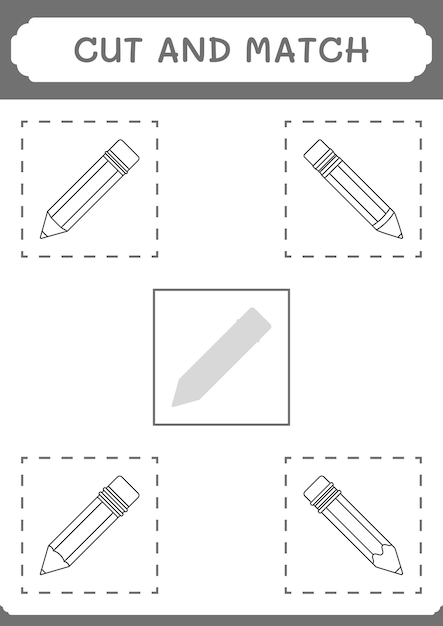 Couper Et Assortir Des Parties Du Jeu De Crayons Pour Enfants Feuille De Travail Imprimable D'illustration Vectorielle